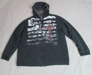Vintage Y2K MMA Elite Hoodie Mens XL Black Skull Tribal Emo Skater Sherpa Lined
